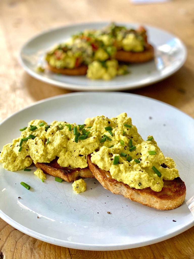 Creamy scrambled tofu on sourdough