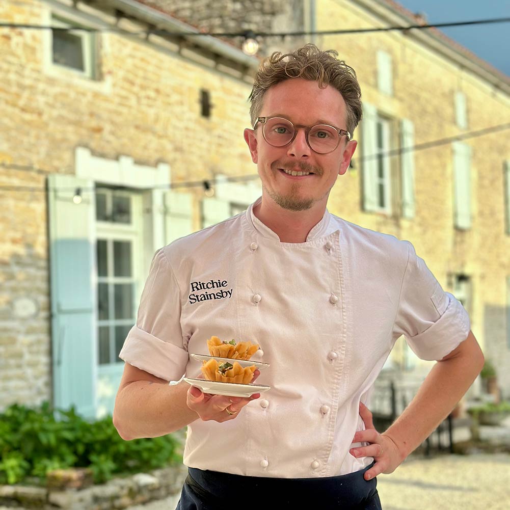Chef Ritchie Stainsby from Masterchef The Professionals outside La Cour de Husson during a vegan supper club